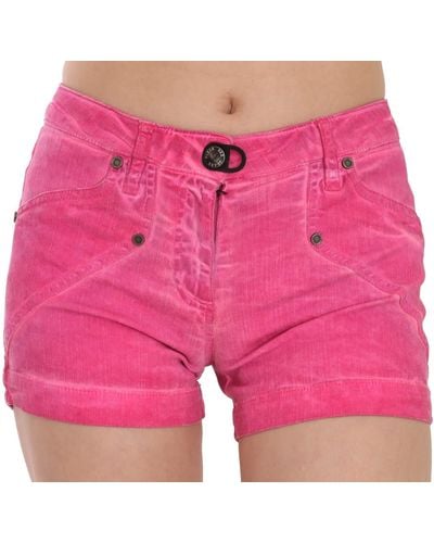 Plein Sud Mid Waist Cotton Denim Mini Shorts Pink Pan70247