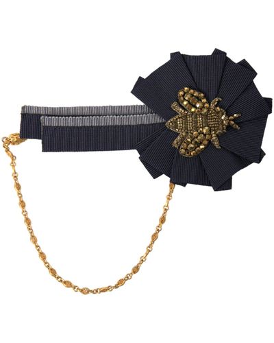 Dolce & Gabbana Brass Crystal Bee Brooch Lapel Pin - Blue