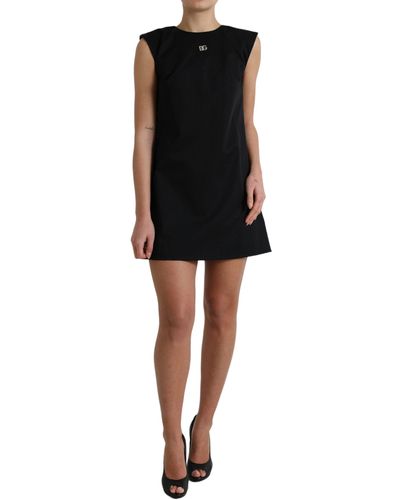 Dolce & Gabbana Dg Logo Cotton Shift A-line Mini Dress - Black