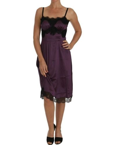 Dolce & Gabbana Dolce Gabbana Purple Silk Stretch Black Lace Dress