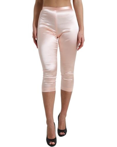 Dolce & Gabbana Pink Satin Silk Tights Cropped Trousers