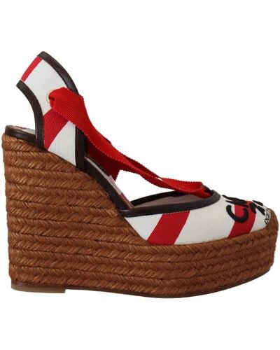 Dolce & Gabbana Lace-Up Wedge Sandals - Red