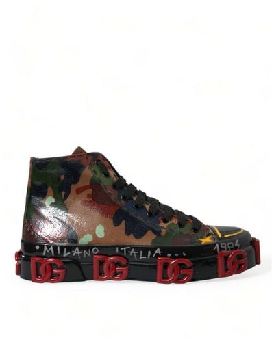 Dolce & Gabbana Multicolour Camouflage High Top Trainers Shoes - Brown