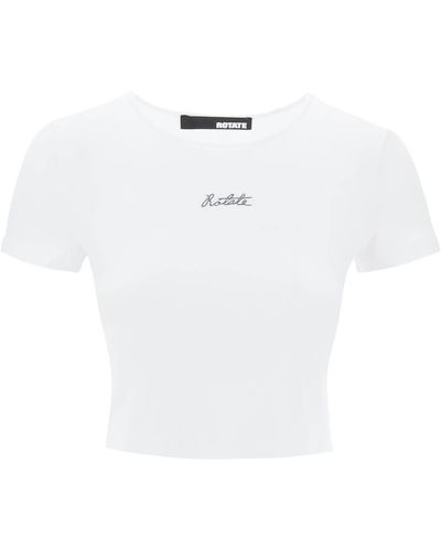 ROTATE BIRGER CHRISTENSEN Cropped T-shirt With Embroidered Lurex Logo - White