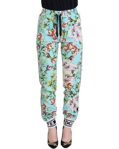 Dolce & Gabbana Multicolor Floral Sweatpants Pants - Green