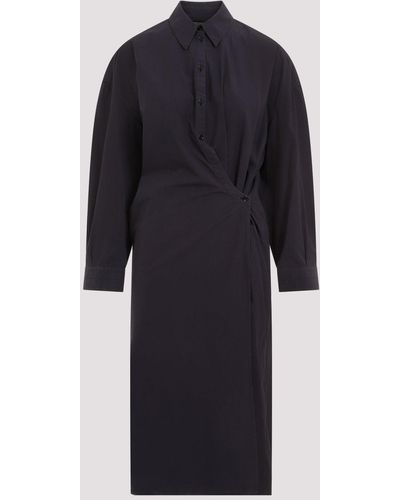 Lemaire Dark Navy Straight Collar Twisted Cotton Midi Dress - Blue
