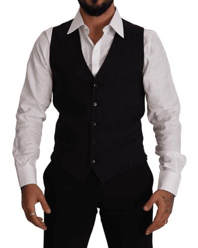 Dolce & Gabbana Dolce Gabbana Black Staff Cotton Striped Vest