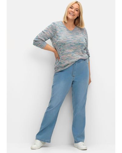 Sheego Bootcut-Jeans mit Komfortbund und Used-Effekten - Blau