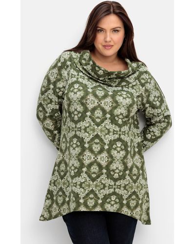 Sheego Sweatshirt mit Ornamentdruck und Kragen - Grün