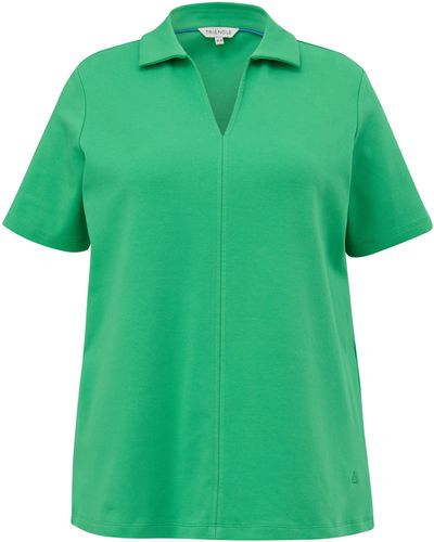 TRIANGL Shirt mit V-Ausschnitt und Polokragen - Grün