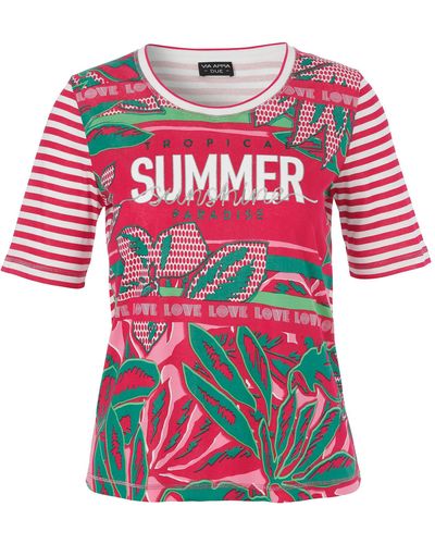 Via Appia Due Geripptes T-Shirt mit Frontdruck und Glitzerdetails - Pink