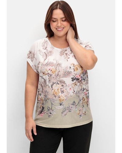 Sheego Shirt mit Blumenprint - Natur
