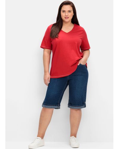 Sheego Jeans-Bermudas mit fixiertem Aufschlag - Rot