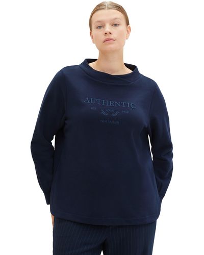 Tom Tailor Sweatshirt mit Stehkragen und Stickerei vorn - Blau