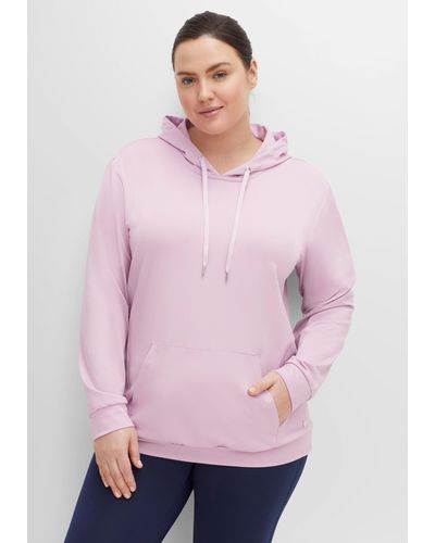 Sheego Funktionssweatshirt mit Kapuze und Kängurutasche - Pink