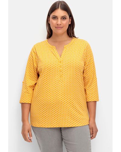 Sheego Shirt mit 3/4-Ärmeln und Grafikprint - Gelb