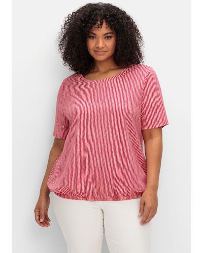 Sheego Shirt mit Minimal-Alloverdruck und Gummizugbund - Pink