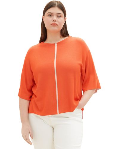 Tom Tailor Halbarm-Pullover mit Kontraststreifen - Orange