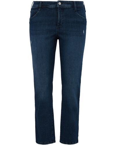 TRIANGL Gerade Jeans mit Used- und Destroyed-Effekten - Blau