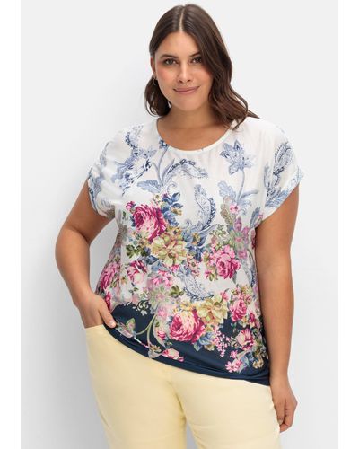 Sheego Shirt mit Blumenprint - Weiß