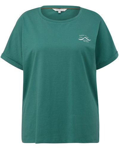 TRIANGL T-Shirt mit Frontdruck und Ärmelaufschlag - Grün
