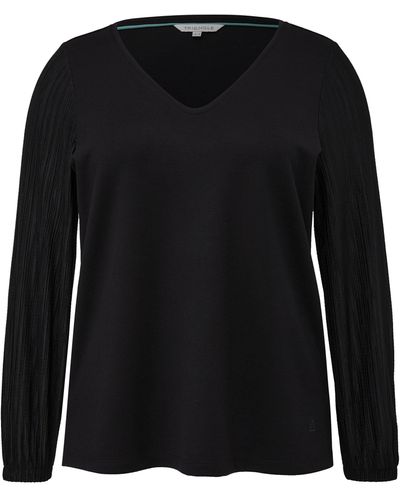 TRIANGL Jerseyshirt mit V-Ausschnitt und plissierten Ärmeln - Schwarz