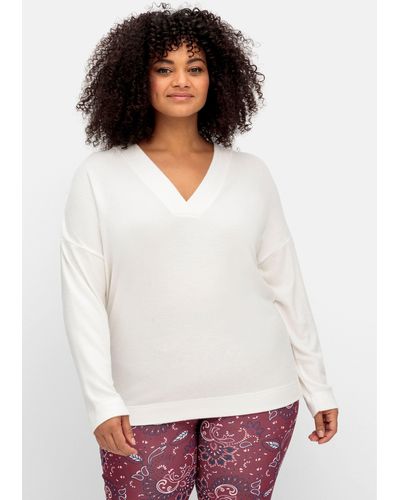 Sheego Oversize-Sweatshirt mit Stickerei hinten - Weiß