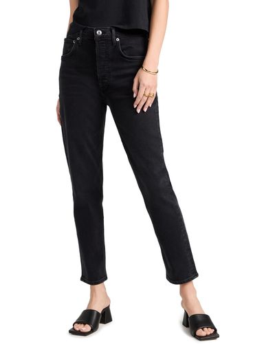 Agolde Riley High Rise Straight Crop Jeans - Black