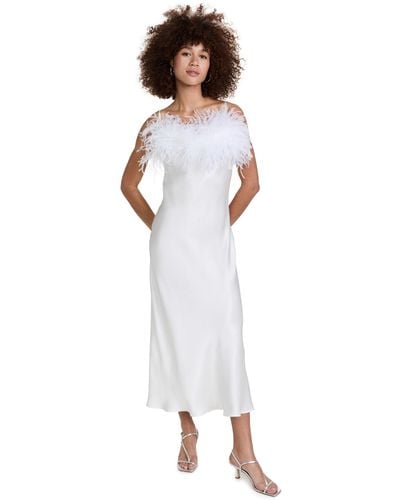 Sleeper Bohee Slip Dress With Feathers - White