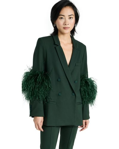 LAPOINTE Stretch Scuba Double Breasted Blazer With Ostrich Feathers - Green