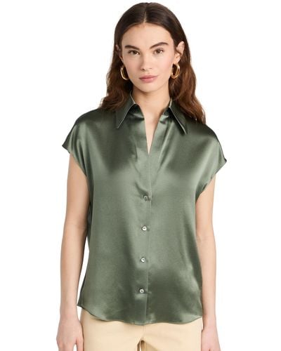 Vince Cap Sleeve Ruched Back Blouse - Green