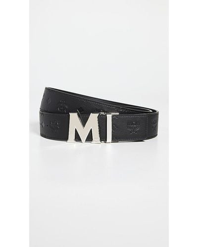 MCM Claus Reversible Embossed Leather Belt - Black