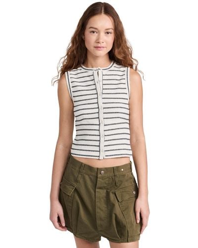 Madewell Adewe Spit-crewneck Cardigan Tank In Stripe Oven Stripe Ighthouse - Brown