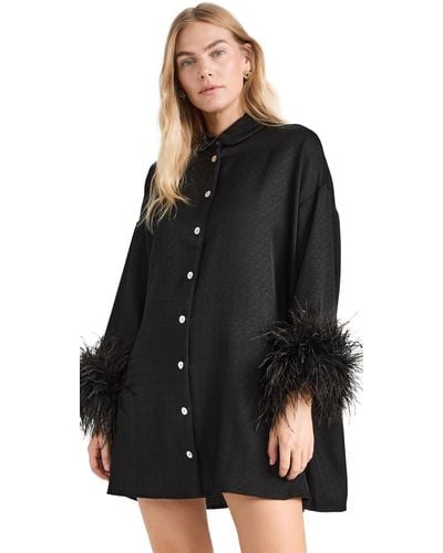 Sleeper Pastelle Oversized Jaccard Shirt Dress In - Black