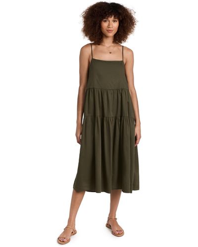 Enza Costa Cool Cotton Strappy Tiered Dress - Green