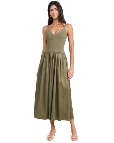 La Ligne Knit Combo Dress With Poplin Skirt - Green