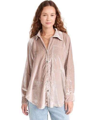 Free People Night Kie Velvet Button Down Uhroo - Natural