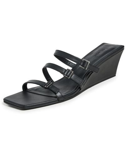 St. Agni Mini Ring Detail Wedge Sandals - Black