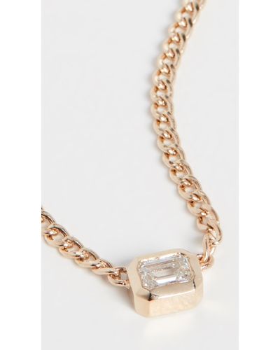 Zoe Chicco 14k Gold Bezel Emerald Cut Diamond Necklace - Yellow