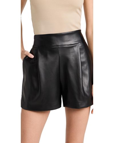 Susana Monaco Faux Leather Pleated Shorts - Black