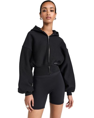 Alexander Wang Aexander Wang Cropped Zip Up Hoodie With Branded Seam Abe Faded Back - Black