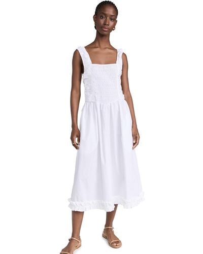 Ganni Cotton Poplin Midi Strap Smock Dress - White