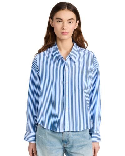 Denimist Cropped Shirt Med Bue Stripe - Blue
