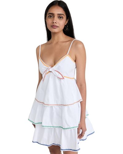 English Factory Colorblock Wave Trim 3 Tiered Dress - White