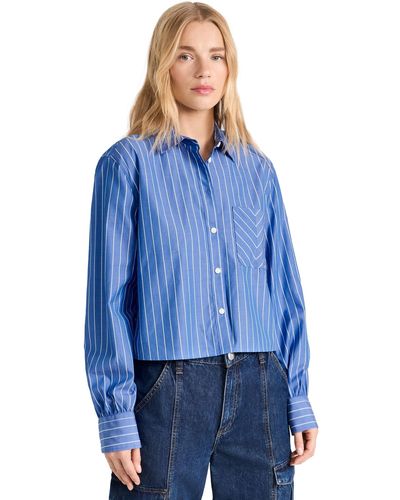 Rag & Bone Maxine Stripe Cropped Shirt Bue Stripe - Blue