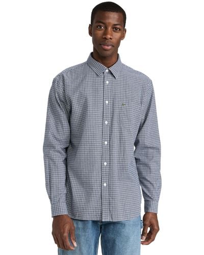 Lacoste Lacote Regular Fit Twill Checkered Collared Button Down Hirt - Blue
