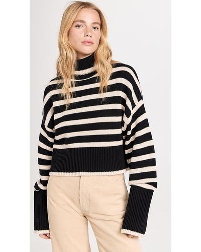 Denimist Cropped Sailor Stripe Turtleneck Sweater - Black