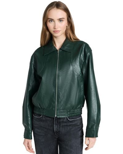 Moon River Waistband Leather Short Jacket - Green