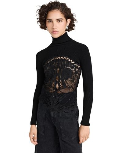 Sea Liesel Embroidery Long Sleeve Combo Top - Black