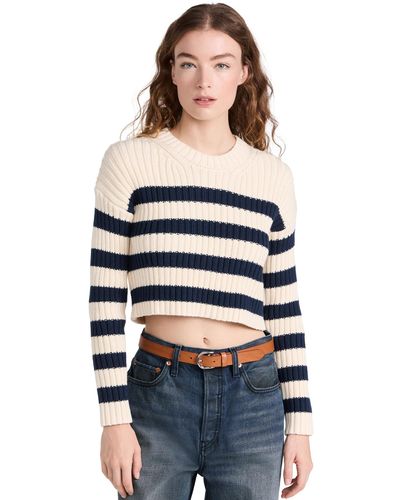 Denimist Striped Ribbed Cropped Sweater - Blue